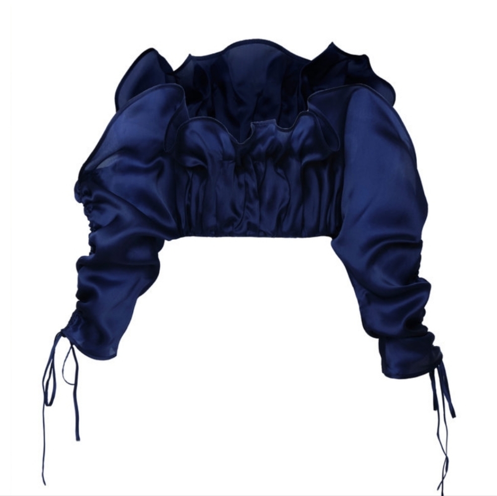 Andres Otalora Olivia Silk Cropped Top Blue